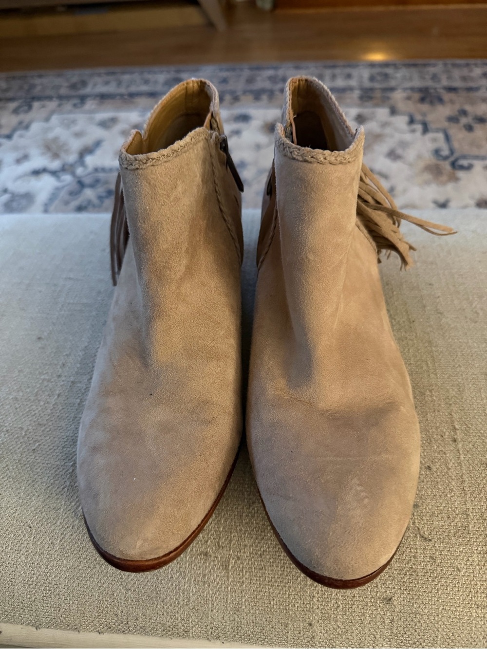 Sam Edelman Beige Suede Fringe Ankle Booties